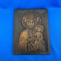 Antike Holzikone Mutter Gottes Mit Baby Jesus. Filigran Geschnitzt. Relief. Wandbild. Christliche Kunst. Handgeschnitzt von RareThingsOfBeauty
