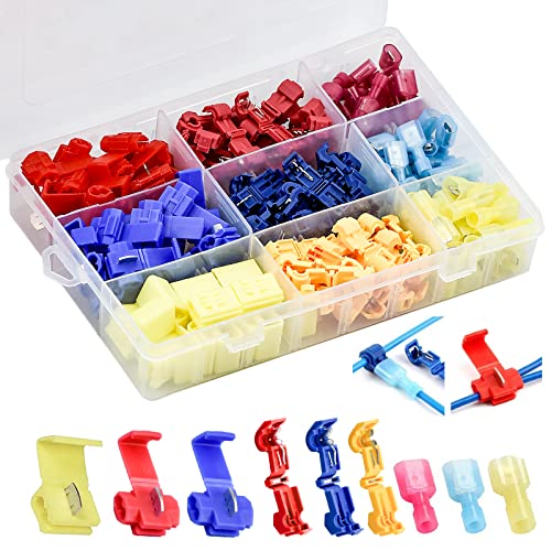 160 Stück Steckverbinder Scotch Kit, T-Tap Terminalverbinder, T-Tap elektrischer Draht Verbinder Sortiment Kit, isolierte Crimpklemmen (rot/blau/gelb) von Rarihem