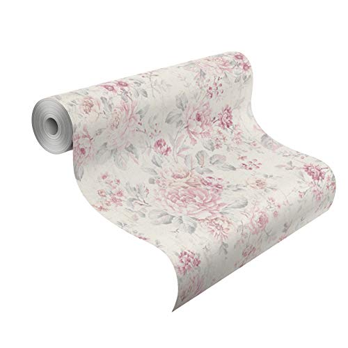 Rasch 516029 Selection Vliestapete , Mehrfarbig (Floral Rosa/Creme/Silber), 10,05 x 0,53 m von Rasch