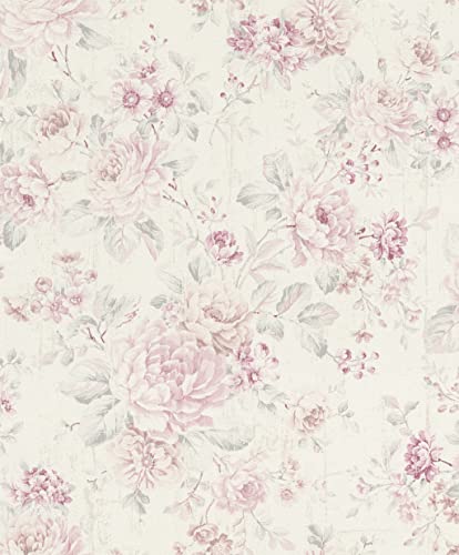 Rasch 516029 Selection Vliestapete , Mehrfarbig (Floral Rosa/Creme/Silber), 10,05 x 0,53 m von Rasch