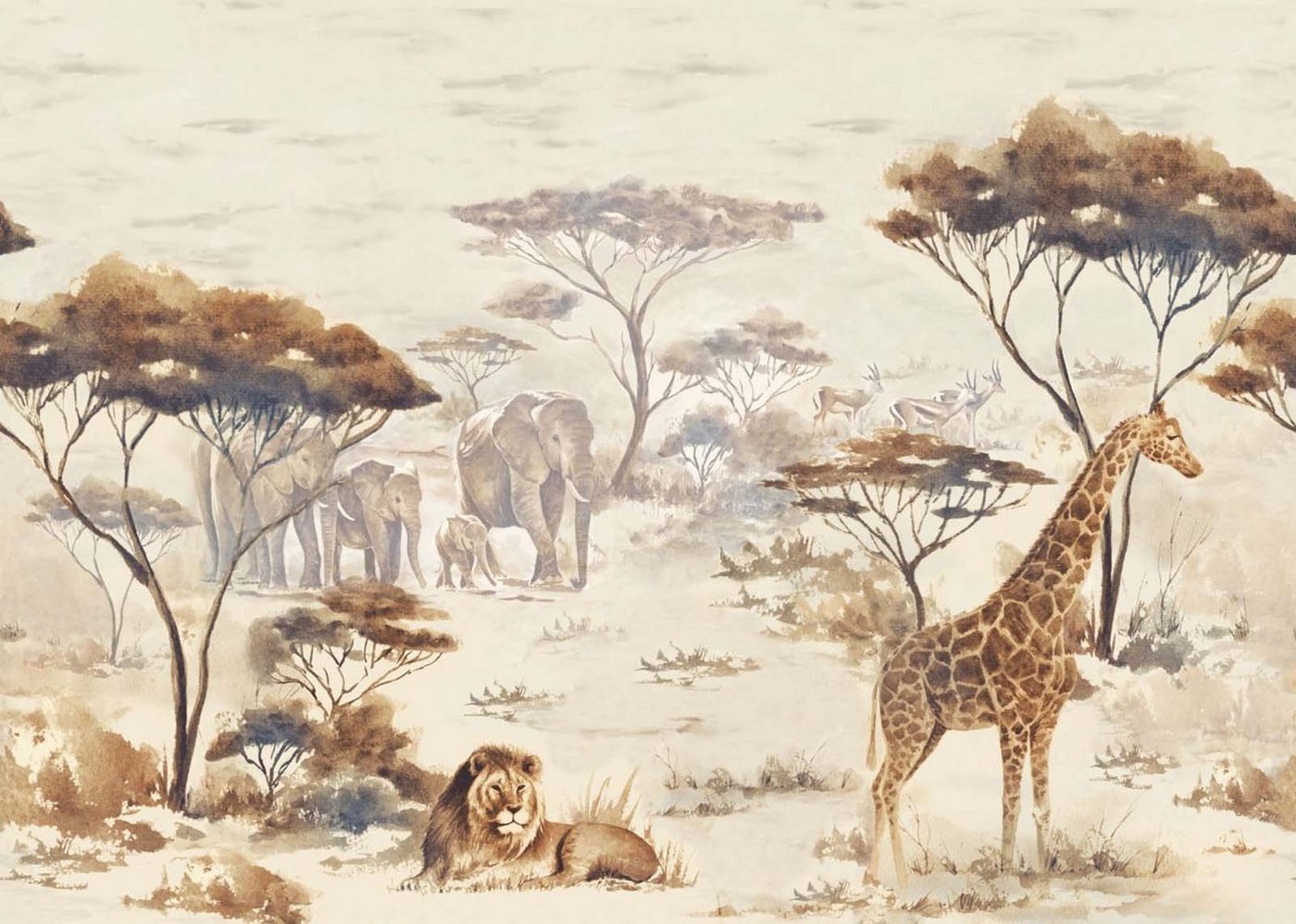 Rasch Fototapete Tiere Afrika Löwe Bäume Beige Braun 363678 African Queen 3 von Rasch