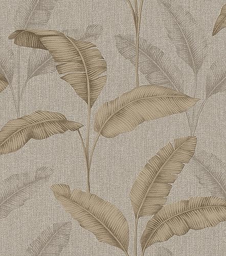 Rasch Tapete 200324 - Papiertapete mit tropischen Palmenblättern mit Leinenoptik - 10,05m x 0,53m (LxB) von Rasch