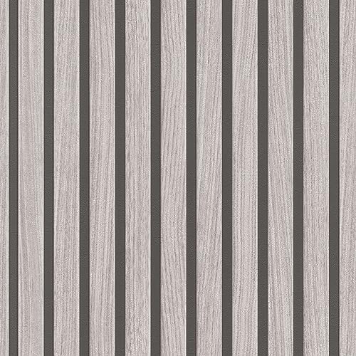 Rasch Tapete 278415 - Graue Papiertapete mit Holz-Optik, 3D Holz-Paneele im modernen Skandi Look, Lamellenwand - 10,05m x 0,53m (LxB) von Rasch