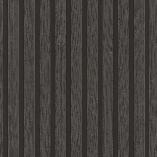 Rasch Tapete 278422 - Schwarze Papiertapete mit Holz-Optik, 3D Holz-Paneele im modernen Skandi Look, Lamellenwand - 10,05m x 0,53m (LxB) von Rasch