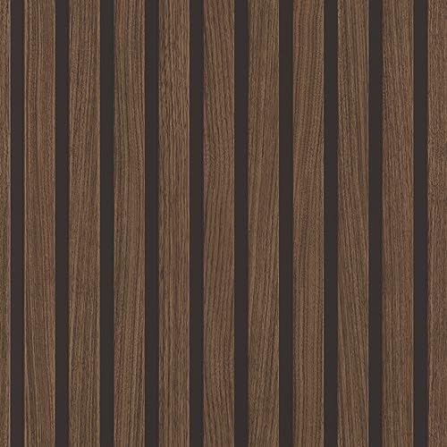 Rasch Tapete 278439 - Dunkelbraune Papiertapete mit Holz-Optik, 3D Holz-Paneele im modernen Skandi Look, Lamellenwand - 10,05m x 0,53m (LxB) von Rasch