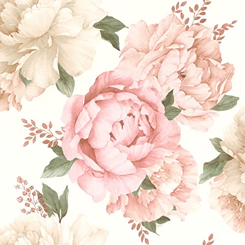 Rasch Tapete 278705 - Helle Tapete mit Blumen in Rosa und zartem Beige - 10,05m x 0,53m (LxB) von Rasch