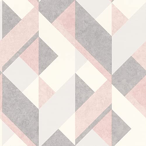 Rasch Tapete 278828 - Papiertapete mit grafischem Muster in Weiß, Grau und Rosa - 10,05m x 0,53m (LxB) von Rasch