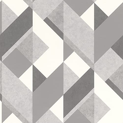 Rasch Tapete 278835 - Papiertapete mit grafischem Muster in Weiß, Hellgrau und Dunkelgrau - 10,05m x 0,53m (LxB) von Rasch