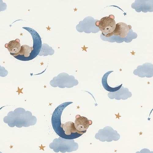 Rasch Tapete 321005 - Vliestapete mit kleinen, braunen Bären auf Wolken, Kindertapete schlafende Bären in Blau - Kollektion Kids World Rasch Tapete 321005 - Vliestapete mit kleinen, braunen Bären auf Wolken, Kindertapete schlafende Bären in Blau - Kollektion Kids World von Rasch