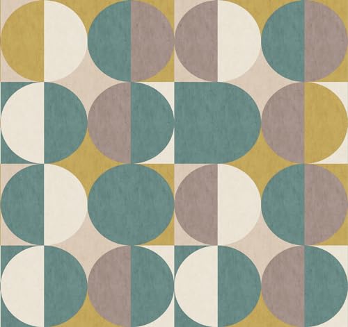 Rasch Tapete 363982 - Fototapete auf Vlies mit Kreismuster in Petrol, Gelb, Braun und Beige aus der Kollektion Magicwalls - 3,00 m x 3,18 m (LxB) von Rasch