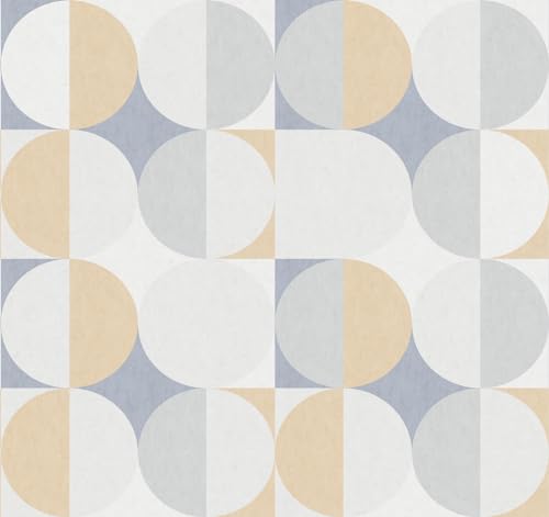 Rasch Tapete 364002 - Fototapete auf Vlies mit Kreismuster in Grau, Gelb, Blau und Weiß aus der Kollektion Magicwalls - 3,00 m x 3,18 m (LxB) von Rasch