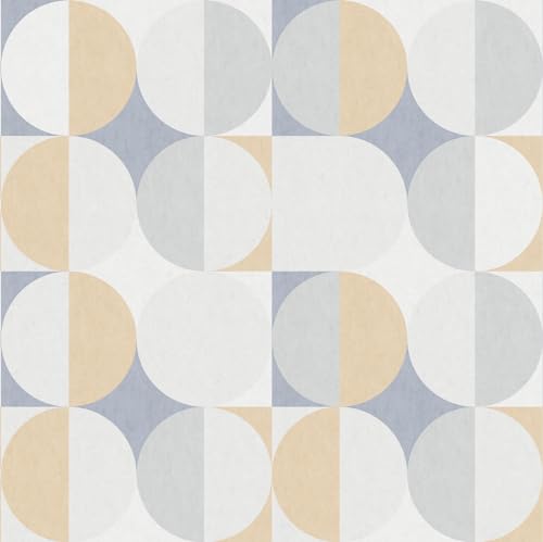Rasch Tapete 364019 - Fototapete auf Vlies mit Kreismuster in Grau, Gelb, Blau und Weiß aus der Kollektion Magicwalls - 2,65 m x 2,65 m (LxB) von Rasch