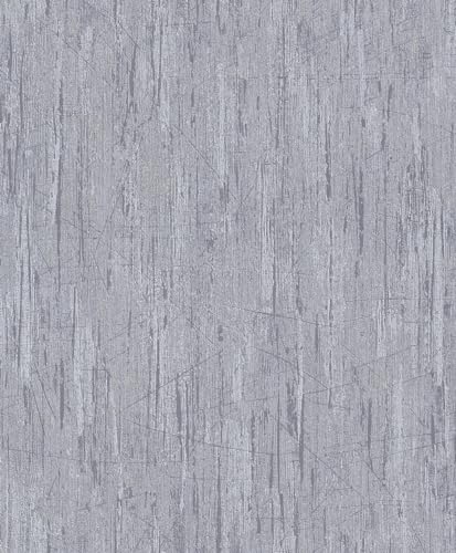 Rasch Tapete 480948 - Helle Vliestapete mit feiner Putz-Struktur und dünnen Linien in Silberblau - 10,05m x 0,53m (LxB) von Rasch