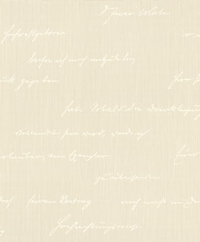 Rasch Tapete 522167 - Helle Vliestapete in Beige mit weißer, kalligraphischer Schrift im Vintage Stil - 10,05 x 0,53 (LXB) von Rasch