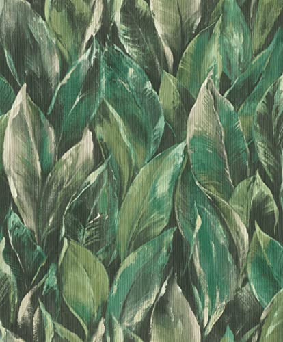 Rasch Tapete 537345 - Vliestapete mit großen Blättern in Grün aus der Kollektion Curiosity - 10,05m x 0,53m (LxB) von Rasch