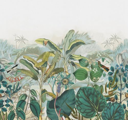 Rasch Tapete 543643 - Fototapete auf Vlies mit Blättern, Blüten und Vögeln in Grün- und Blautönen aus der Kollektion Curiosity - 3,00 m x 3,18 m (LxB) von Rasch