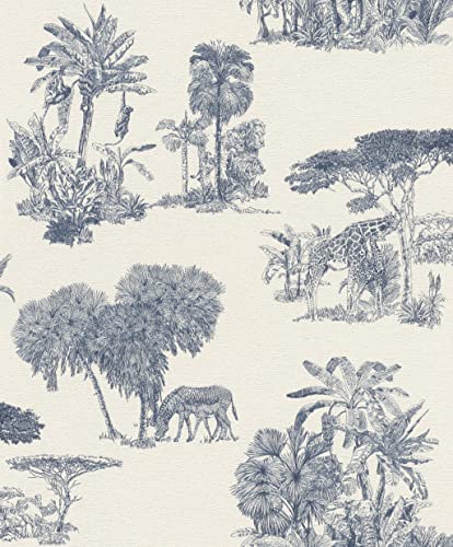 Rasch Tapete 555011 - Helle Vliestapete mit Safari-Motiven in Blau aus der Kollektion Lirico - 10,05m x 0,53m Rasch Tapete 555011 - Helle Vliestapete mit Safari-Motiven in Blau aus der Kollektion Lirico - 10,05m x 0,53m von Rasch