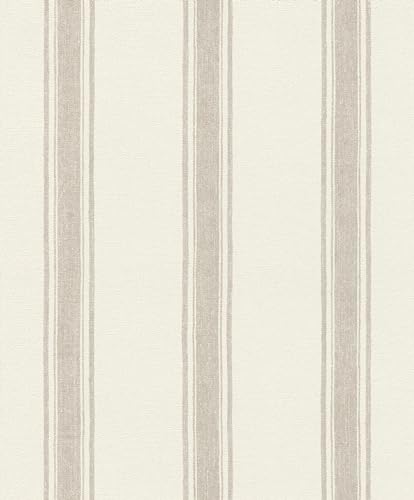 Rasch Tapete 555622 - Vliestapete mit Streifen in Weiß und Beige, Streifentapete aus der Kollektion Lirico von Rasch
