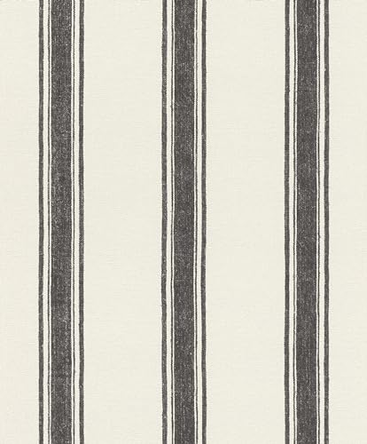 Rasch Tapete 555639 - Vliestapete mit Streifen in Weiß und Schwarz, Streifentapete aus der Kollektion Lirico von Rasch