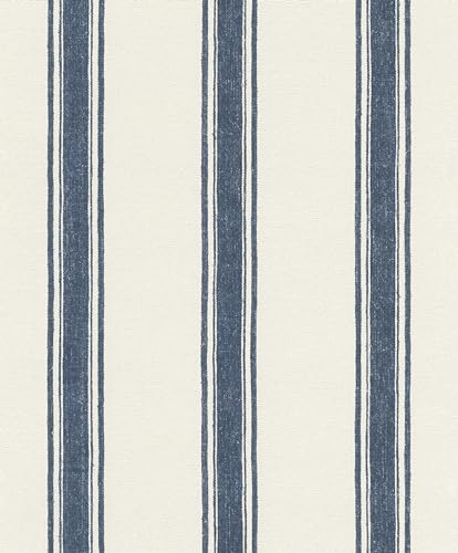 Rasch Tapete 555646 - Vliestapete mit Streifen in Weiß und Blau, Streifentapete aus der Kollektion Lirico von Rasch