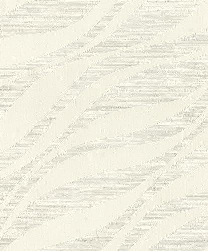 Rasch Tapete 608014 - Vliestapete in Cremeweiß mit Wellen und changierendem Effekt aus der Kollektion Sky Lounge von Rasch