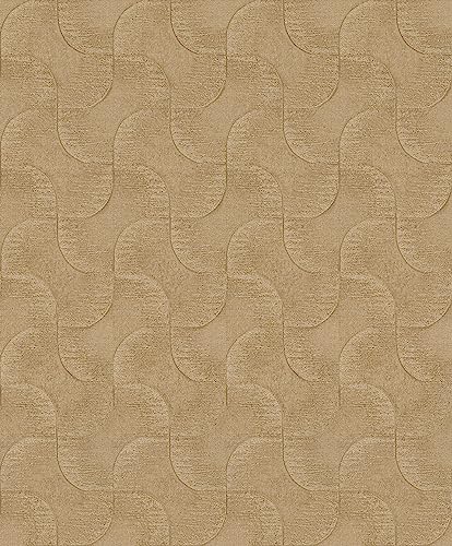 Rasch Tapete 608151 - Einfarbige Vliestapete in Gold mit grafischem Muster und changierendem Metallic-Effekt aus der Kollektion Sky Lounge von Rasch