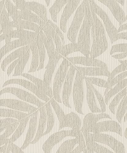 Rasch Tapete 635106 - Beige Vliestapete mit Palmenblättern, Blätter, Pflanzen-Muster von Rasch