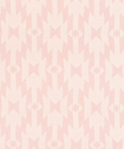 Rasch Tapete 686715 - Vliestapete mit geometrischem Ikat Muster in Rosa - 10,05m x 0,53m (LxB) von Rasch