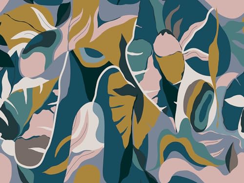 Rasch Tapete 688177 - Fototapete auf Vlies mit großen Blättern im abstrakten Stil - 3,00m x 4,00m (LxB) von Rasch