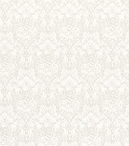 Rasch Tapete 710052 - Vliestapete mit Blättern in Hellgrau und Blumen in Rosa und Weiß aus der Kollektion Sophia - 10,05m x 0,53m (LxB) von Rasch