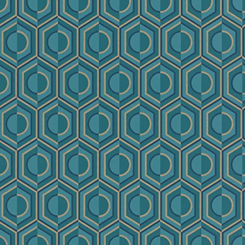 Rasch Tapete 710144 - Vliestapete mit geometrischem Design in Retro-Optik in Petrol und Gold aus der Kollektion Sophia - 10,05m x 0,53m (LxB) von Rasch