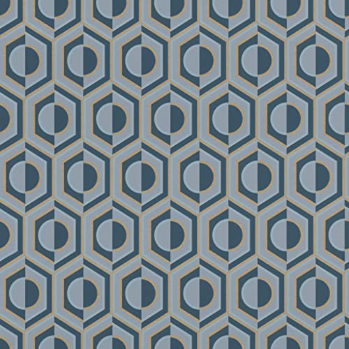 Rasch Tapete 710151 - Vliestapete mit geometrischem Design in Retro-Optik in Blau-Grau und Gold aus der Kollektion Sophia - 10,05m x 0,53m (LxB) von Rasch