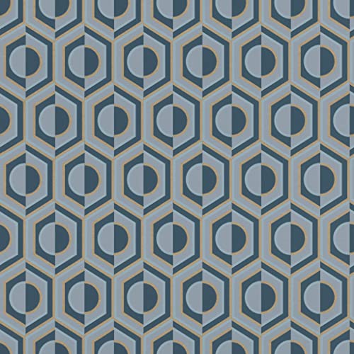 Rasch Tapete 710151 - Vliestapete mit geometrischem Design in Retro-Optik in Blau-Grau und Gold aus der Kollektion Sophia - 10,05m x 0,53m (LxB) von Rasch
