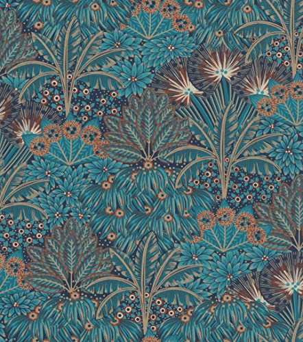 Rasch Tapete 711301 - Vliestapete mit Palmen und Palmenblättern in Petrol, Blau und Gold aus der Kollektion Sophia - 10,05m x 0,53m (LxB) von Rasch