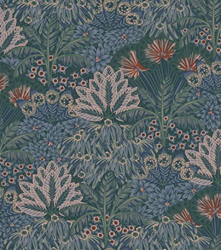 Rasch Tapete 711332- Vliestapete mit Palmen und Palmenblättern in Blau, Grün und Rosa aus der Kollektion Sophia - 10,05m x 0,53m (LxB) von Rasch