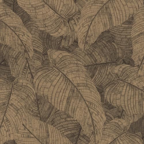 Rasch Tapete 720570 - Vliestapete mit modernem Blattmuster in Braun-Grau, Blätter-Motiv, Tropisch, Botanisch - Kollektion: Amara von Rasch