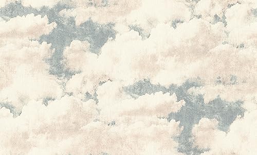 Rasch Tapete 974720 - Vliestapete mit Wolken in Blau und Weiß mit leichter Vintage Leinenstruktur - 10m x 1,06m - Doppelbreit von Rasch