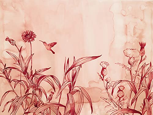 Rasch Tapeten 100488 Fototapete mit roten Blumen und Kolibri in Aquarelloptik aus der Young Artists Kollektion – 2,80m x 3,72m (L x B) Tapete von Rasch