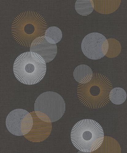 Rasch Tapeten 311501 - Vliestapete mit Kreisen und feinen Linien in Schwarz und Grau aus der Kollektion Color your life - 10,05 m x 0,53 m (LxB) von Rasch