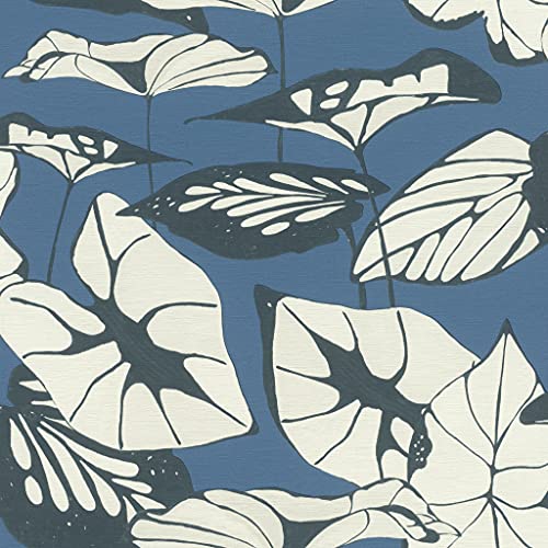 Rasch Tapeten 539653 aus der Kollektion Amazing-Vliestapete mit Lotus-Blättern in Anthrazit auf dunkelblauem Hintergrund mit Leichter Struktur – 10,05m x 53cm (L x B) Tapete, Blau von Rasch