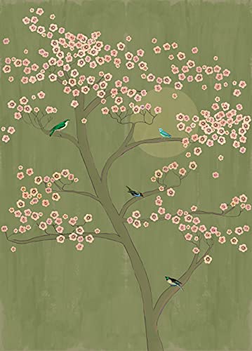 Rasch Tapeten 542110 aus der Kollektion Amazing-Fototapete in Salbei-Grün mit Kirschbaum und rosa Blumen-Vliestapete in Größe: 2,80 2,00 m (L x B) Tapete von Rasch