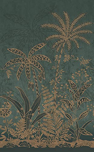 Rasch Tapeten 552041 - Fototapete auf Vlies mit goldenem Palmen auf Dunkelgrünem Hintergrund mit ebener Struktur - 3,00 m x 2,00 m (L x B) von Rasch