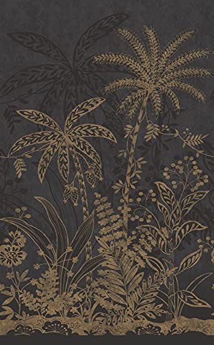 Rasch Tapeten 552058 - Fototapete mit goldenem Palmenmotiv vor Anthrazitem Hintergrund mit ebener Struktur - 3,00 m x 2,00 m (L x B) von Rasch