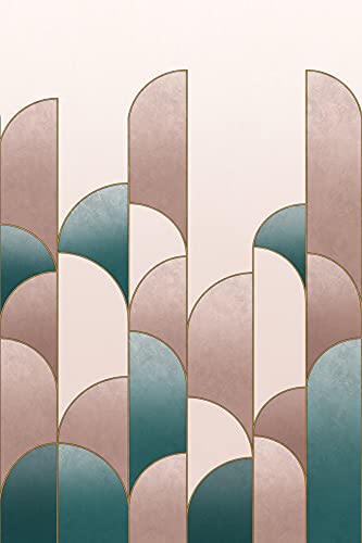 Rasch Tapeten 552157 - Fototapete mit geometrischem Motiv im Art-Deco Stil in Rosa, Petrol und Gold - 3,00 m x 2,00 m (L x B) von Rasch