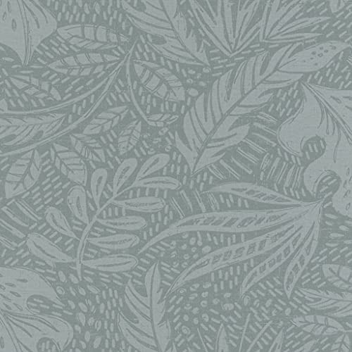 Rasch Tapeten 553024 - Einfarbige Vliestapete aus der Kollektion Salisbury mit Blättern in Grüngrau mit leichter Struktur – 10,05m x 53cm (L x B) von Rasch