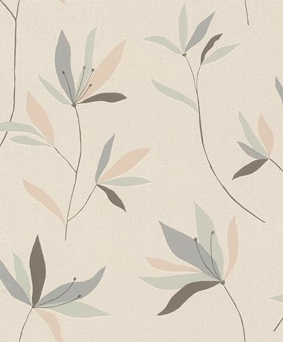 Rasch Tapeten 634068 - Vliestapete mit Blumen in Beige, Mintgrün und Blaugrau aus der Kollektion Color your life - 10,05 m x 0,53 m (LxB) von Rasch