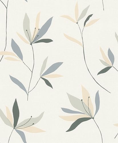 Rasch Tapeten 634075 - Vliestapete mit Blumen in Beige, Grün und Blau aus der Kollektion Color your life - 10,05 m x 0,53 m (LxB) von Rasch