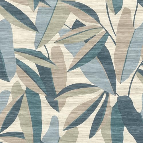 Rasch Tapeten 866346 - Vliestapete mit Blättern in Blau, Grün, Beige und Braun aus der Kollektion Symphony - 10,05 m x 0,53 m (LxB) von Rasch