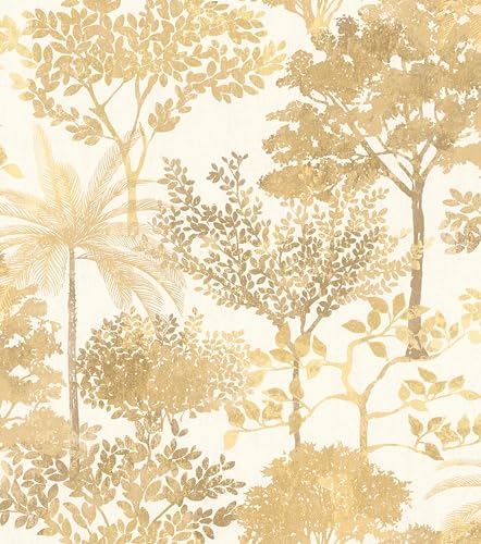 Rasch Tapeten 867336 - Vliestapete mit verschiedenen Bäumen in Gelb, Braun und Weiß aus der Kollektion Symphony - 10,05 m x 0,53 m (LxB) von Rasch