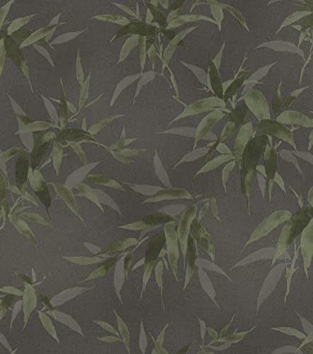 Rasch Tapeten Vliestapete (Botanical) Schwarz grüne 10,05 m x 0,53 m Kimono 409772 von Rasch